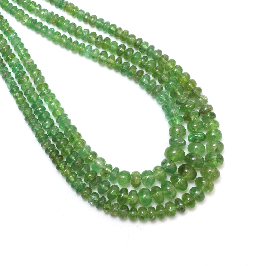 Natural Tsavorite Smooth Rondelle Beads, 2.5 mm to 7 mm, Tsavorite Jewelry, Gift for Women, 18 Inch Full Strand, Price Per Strand - National Facets, Gemstone Manufacturer, Natural Gemstones, Gemstone Beads, Gemstone Carvings