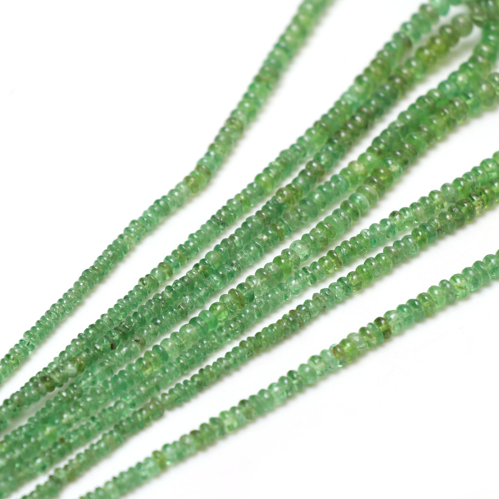 Natural Tsavorite Smooth Rondelle Beads, 2.5 mm to 7 mm, Tsavorite Jewelry, Gift for Women, 18 Inch Full Strand, Price Per Strand - National Facets, Gemstone Manufacturer, Natural Gemstones, Gemstone Beads, Gemstone Carvings