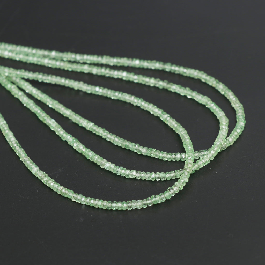 Natural Tsavorite Faceted Rondelle Beads, 3 mm, Tsavorite Jewelry Handmade Gift for Women, 18 Inches Full Strand, Price Per Strand - National Facets, Gemstone Manufacturer, Natural Gemstones, Gemstone Beads, Gemstone Carvings