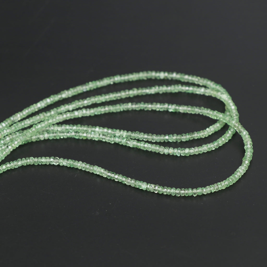 Natural Tsavorite Faceted Rondelle Beads, 3 mm, Tsavorite Jewelry Handmade Gift for Women, 18 Inches Full Strand, Price Per Strand - National Facets, Gemstone Manufacturer, Natural Gemstones, Gemstone Beads, Gemstone Carvings