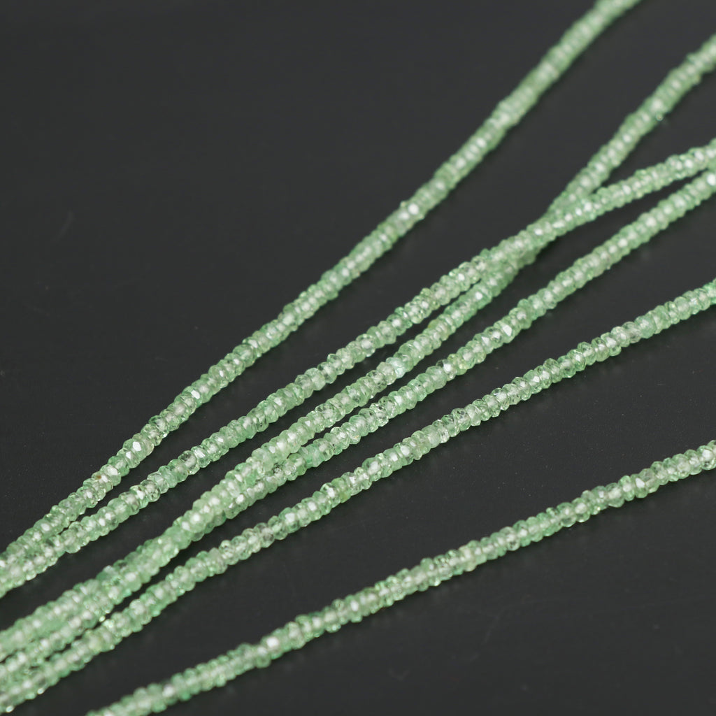 Natural Tsavorite Faceted Rondelle Beads, 3 mm, Tsavorite Jewelry Handmade Gift for Women, 18 Inches Full Strand, Price Per Strand - National Facets, Gemstone Manufacturer, Natural Gemstones, Gemstone Beads, Gemstone Carvings