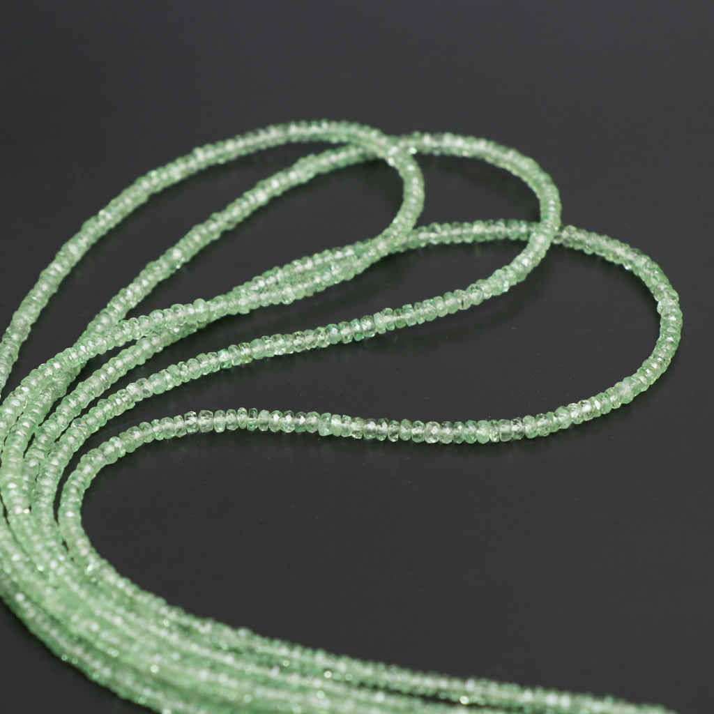 Natural Tsavorite Faceted Rondelle Beads, 3 mm, Tsavorite Jewelry Handmade Gift for Women, 18 Inches Full Strand, Price Per Strand - National Facets, Gemstone Manufacturer, Natural Gemstones, Gemstone Beads, Gemstone Carvings