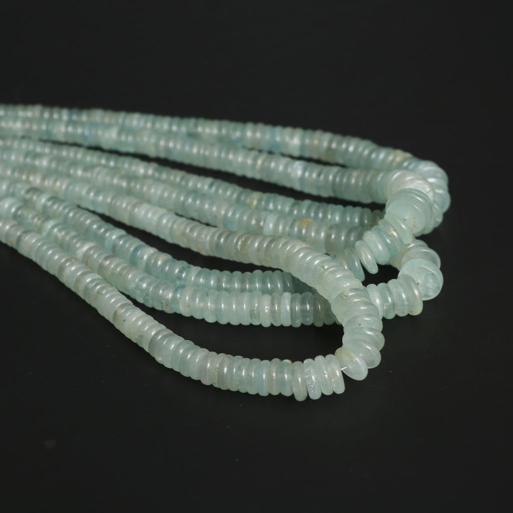 Natural Aquamarine Smooth Tyre Beads, 4 mm to 9 mm, Aquamarine Coin, Aquamarine Tyre Jewelry Making Beads, 18 Inches, Price per strand - National Facets, Gemstone Manufacturer, Natural Gemstones, Gemstone Beads, Gemstone Carvings