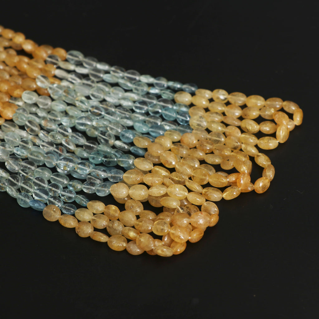 Natural Multi Aquamarine Smooth Oval Beads, 5x6 mm to 5.5x6.5 mm, Aqua Oval Jewelry Making Beads, 19 Inches , Price Per Strand - National Facets, Gemstone Manufacturer, Natural Gemstones, Gemstone Beads, Gemstone Carvings