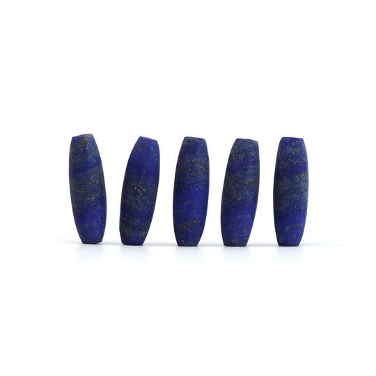 ラピス マット仕上げバレルルースジェムストーン、7x22 mm、ラピスジュエリーメイキングジェムストーン、トップドリル加工、5個セット
