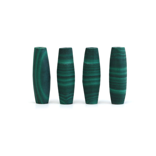 マラカイト マット仕上げ バレル ルース ジェムストーン、7x22 mm、マラカイト ジュエリーメイキング ジェムストーン、トップドリル加工、4 個セット