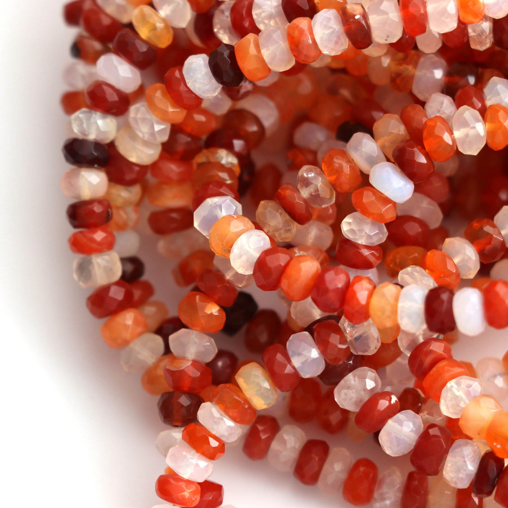 Natural Fire Opal Shaded Faceted Rondelle Beads | Shaded Opal Beads | Mexican Fire Opal Beads | 5 to 6 mm | 18" inches - National Facets, Gemstone Manufacturer, Natural Gemstones, Gemstone Beads