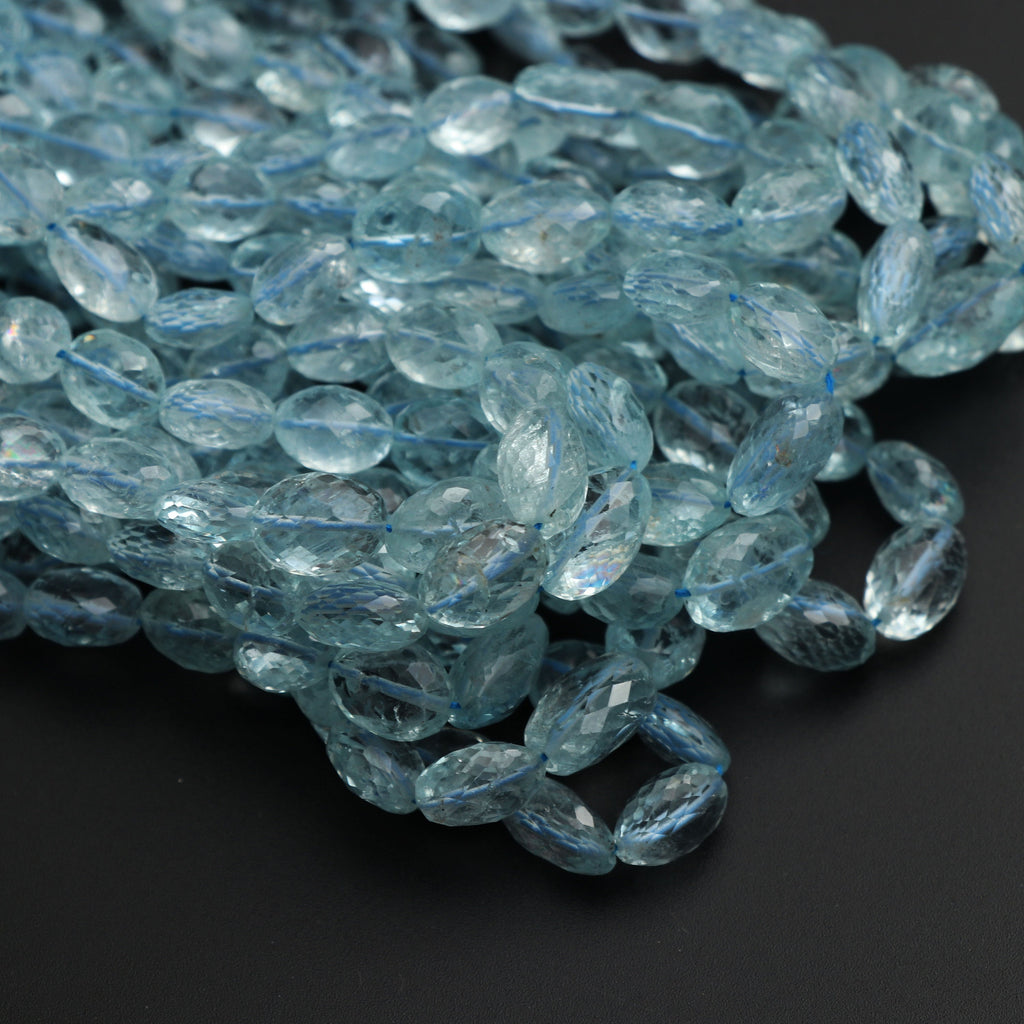 Aquamarine Faceted Oval Beads, 4.5x5.5 mm to 9x12 mm, Aquamarine Oval Beads,- Gem Quality , 18 Inch/ 46 Cm Full Strand, Price Per Strand - National Facets, Gemstone Manufacturer, Natural Gemstones, Gemstone Beads