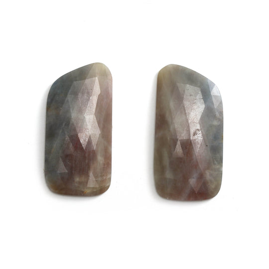 Natural Brown Sapphire Organic Faceted Loose Gemstone, 39x19mm, Sapphire Gemstone, Organic Sapphire Cut, Pair (2 Pieces)