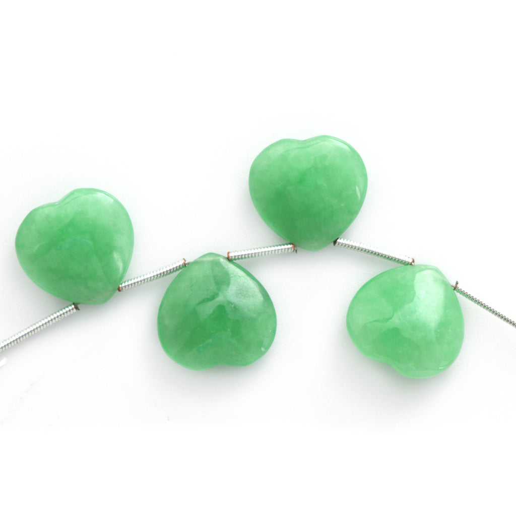 Green Jade Natural Smooth Heart Shape Beads, 15x15 mm, Jade Heart Shape, Gemstone Heart, 6 Inch, Full Strand, Price Per Strand - National Facets, Gemstone Manufacturer, Natural Gemstones, Gemstone Beads