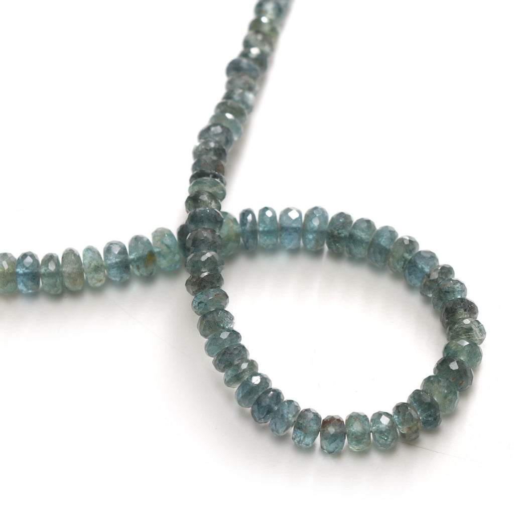 Natural Moss Aquamarine Faceted Roundel Beads, 5 mm to 7 mm - Moss Aquamarine Beads- Gem Quality,8 Inch/16 Inch/18 Inch, Price Per Strand - National Facets, Gemstone Manufacturer, Natural Gemstones, Gemstone Beads