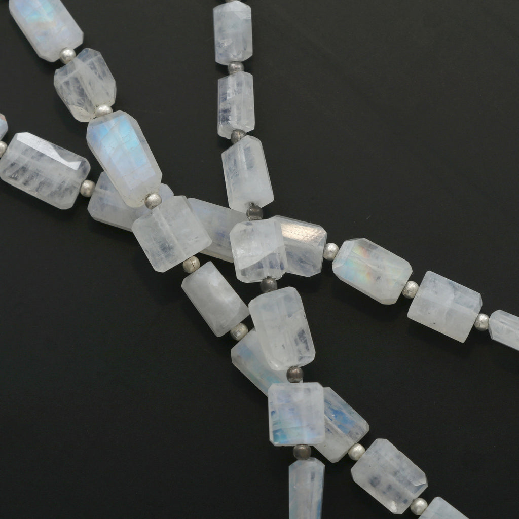 Natural Rainbow Moonstone Faceted Cylinder, 6.5x8 mm to 7x13 mm, Rainbow Faceted, Moonstone strand, 8 Inch Full Strand, per strand price - National Facets, Gemstone Manufacturer, Natural Gemstones, Gemstone Beads