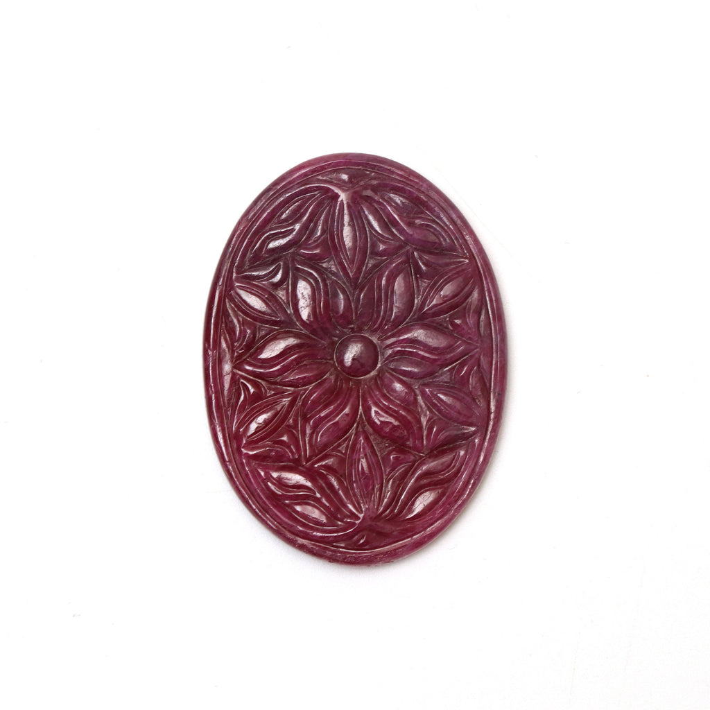 Natural Ruby Carving Oval Loose Gemstone - 27x36 mm - Ruby Oval, Ruby Carving Loose Gemstone, 1 Piece - National Facets, Gemstone Manufacturer, Natural Gemstones, Gemstone Beads