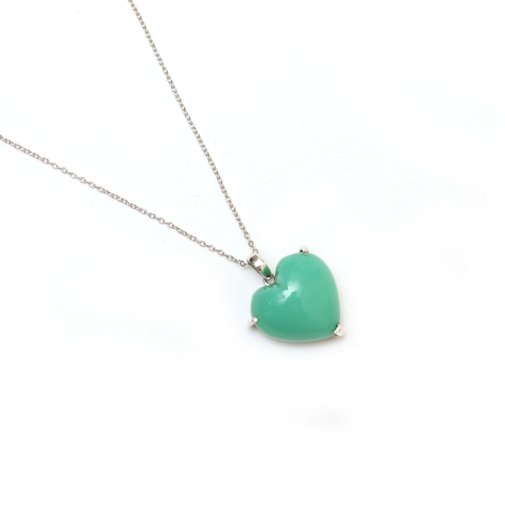 Chrysoprase Smooth Heart Gemstone Prong Pendant | 925 Sterling Silver Plated | Gift For Mom | Price Per Pendant - National Facets, Gemstone Manufacturer, Natural Gemstones, Gemstone Beads