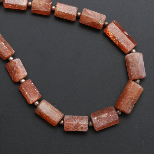 サンストーン ファセット ビーズ シリンダー、7x5 mm ～ 14x8 mm、サンストーン ジュエリー メイキング ビーズ、8 インチ、1 ストランドあたりの価格