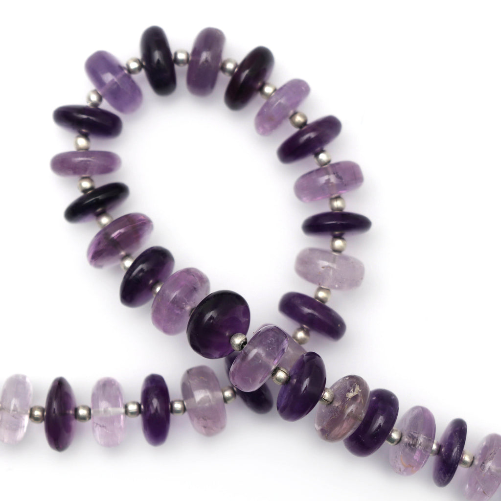 Amethyst Natural Shaded Roundel Smooth Beads, 9 mm to 9.5 mm, Amethyst Shaded Beads, Amethyst Strand, 8 Inch, Price Per Strand - National Facets, Gemstone Manufacturer, Natural Gemstones, Gemstone Beads