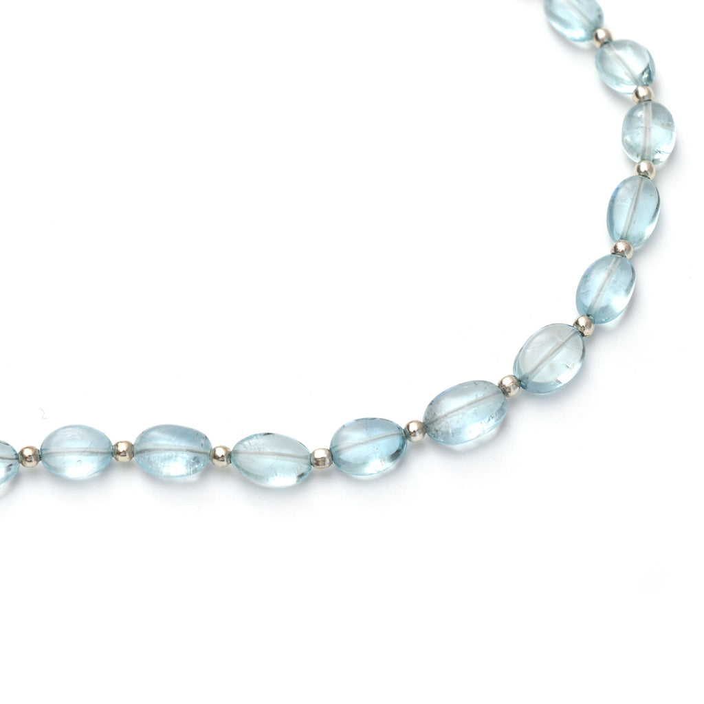 Natural Aquamarine Smooth Oval Beads - 5x6 mm to 7x10 mm - Aquamarine Oval, Smooth Oval - Gem Quality, 8 Inch/ 20 Cm Full Strand, Per Strand - National Facets, Gemstone Manufacturer, Natural Gemstones, Gemstone Beads