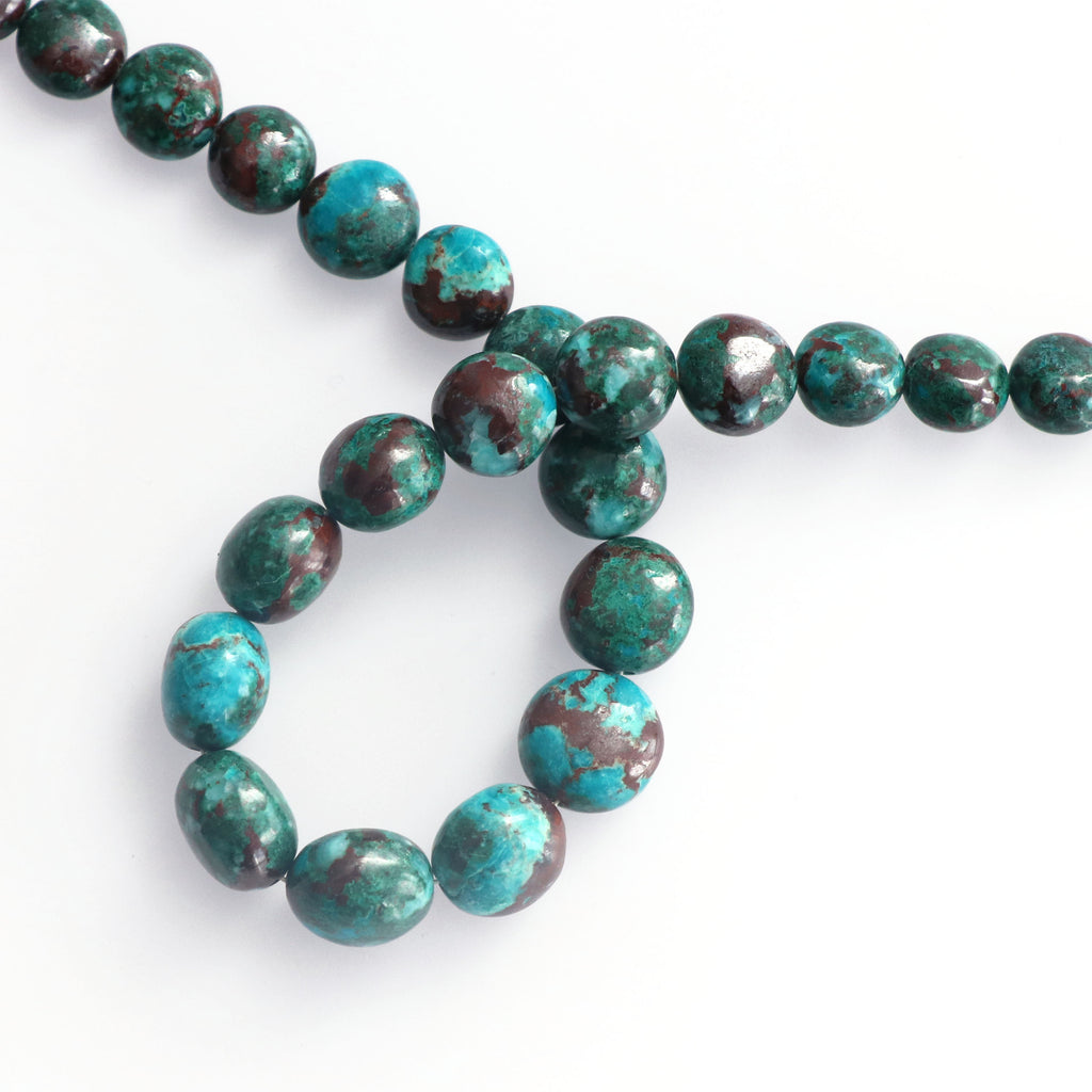 Chrysocolla Smooth Coin Beads, Chrysocolla Gemstone Coin - 8 mm to 10 mm-Gemstone Chrysocolla Smooth, Briolette Coin,8 Inch Strand - National Facets, Gemstone Manufacturer, Natural Gemstones, Gemstone Beads