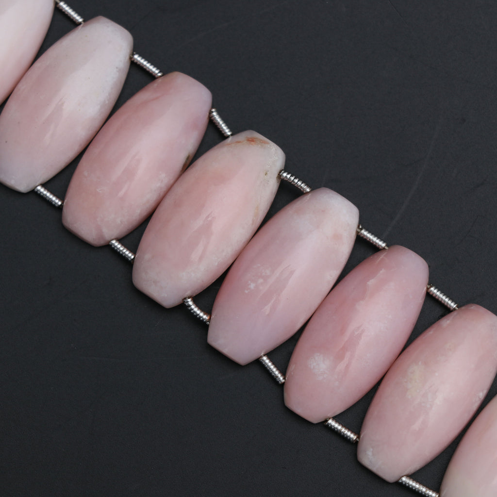 Pink Opal Smooth Long Oval Double Drill Beads -11x23 mm - Pink Opal Oval Cabs - Gem Quality , 14 Cm Full Strand, Price Per Strand - National Facets, Gemstone Manufacturer, Natural Gemstones, Gemstone Beads