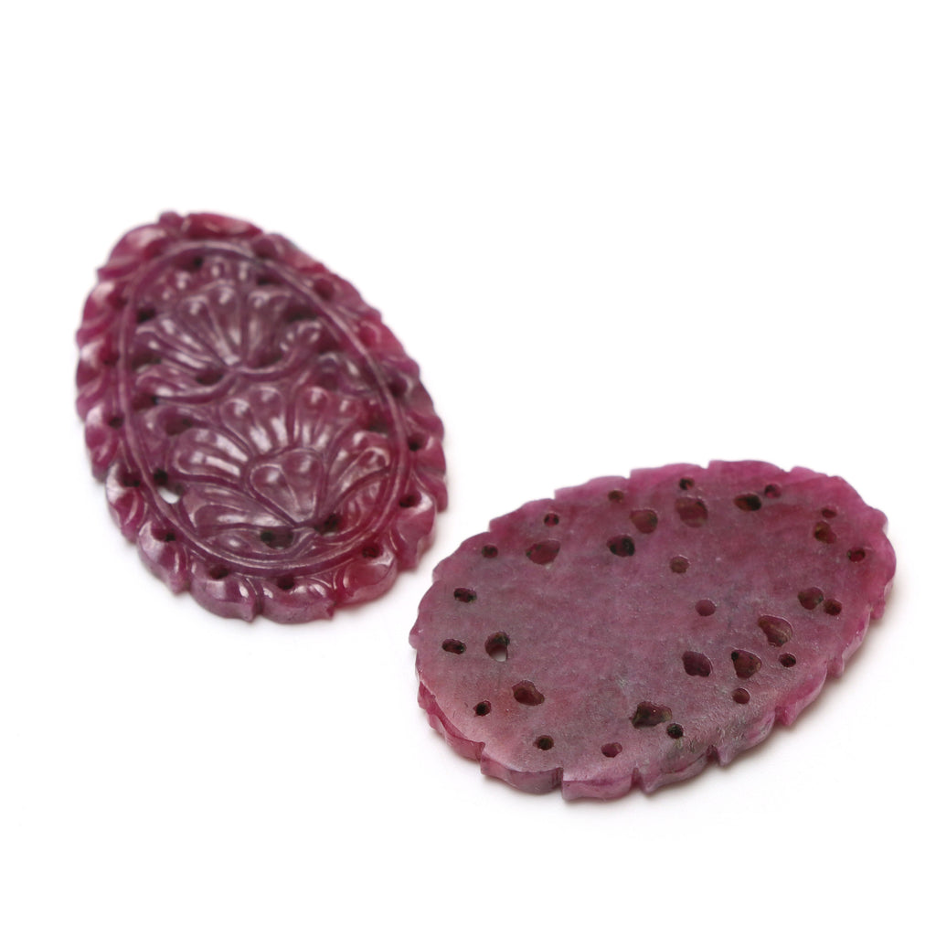Natural Ruby Carving Oval Shaped Loose Gemstone - 25x36 mm - Ruby Oval, Ruby Carving Loose Gemstone, Pair (2 Pieces) - National Facets, Gemstone Manufacturer, Natural Gemstones, Gemstone Beads