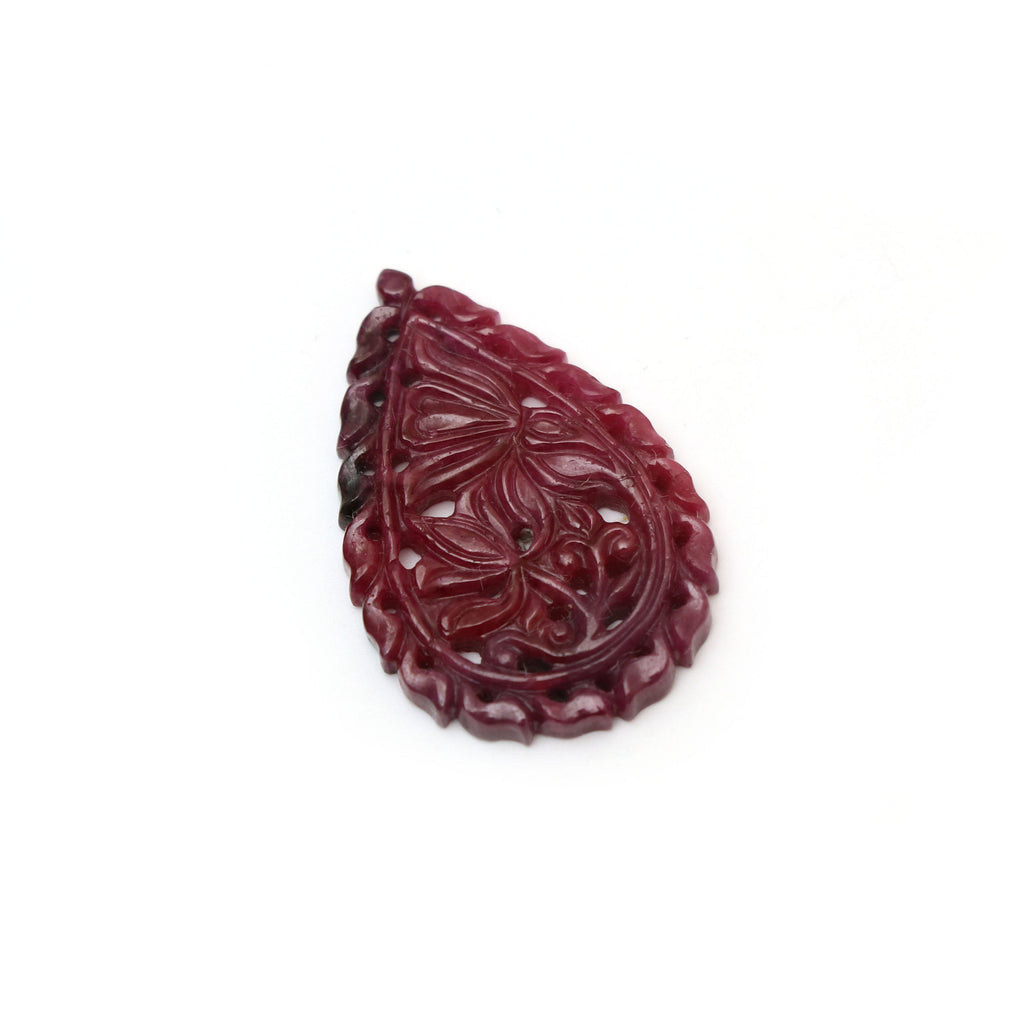 Natural Ruby Carving Pear Shaped Loose Gemstone - 35x23x3 mm - Ruby Pear, Ruby Carving Loose Gemstone, 1 Piece - National Facets, Gemstone Manufacturer, Natural Gemstones, Gemstone Beads