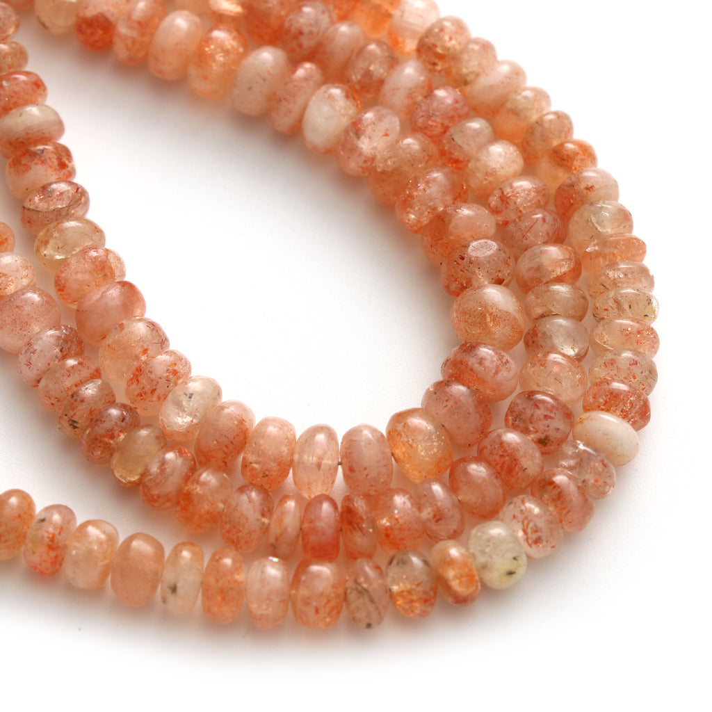 Sunstone Smooth Roundel Beads - 6.5 mm to 7 mm -Sunstone Roundel Beads - Gem Quality , 8 Inch / 16 Inch Full Strand, Price Per Strand - National Facets, Gemstone Manufacturer, Natural Gemstones, Gemstone Beads