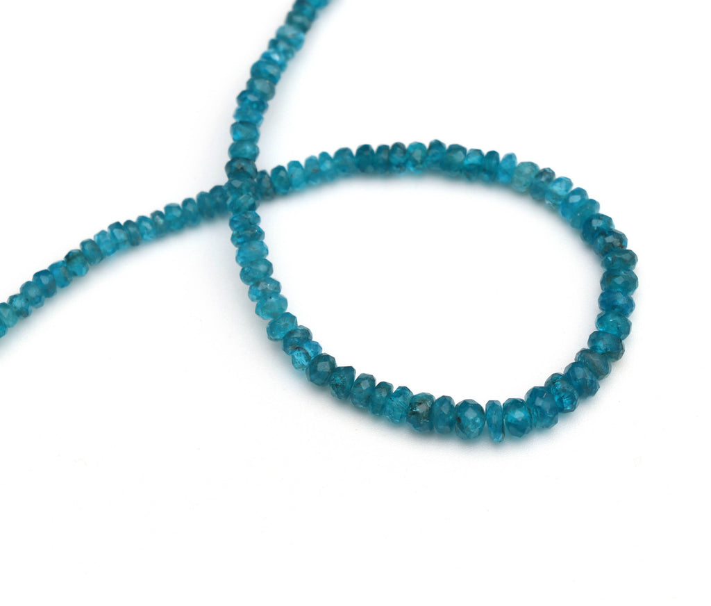 Neon Apatite Faceted Roundel Beads - 3 mm to 5 mm - Neon Apatite Faceted - Gem Quality , 8 Inch/ 20 Cm Full Strand, Price Per Strand - National Facets, Gemstone Manufacturer, Natural Gemstones, Gemstone Beads