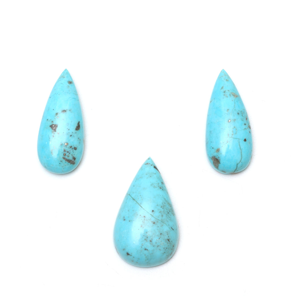 AAA Quality Natural Turquoise Smooth Pear Cabochon Gemstone | 14x33 mm to 20x34 mm | Gemstone Cabochon | Set of 3 Pieces - National Facets, Gemstone Manufacturer, Natural Gemstones, Gemstone Beads