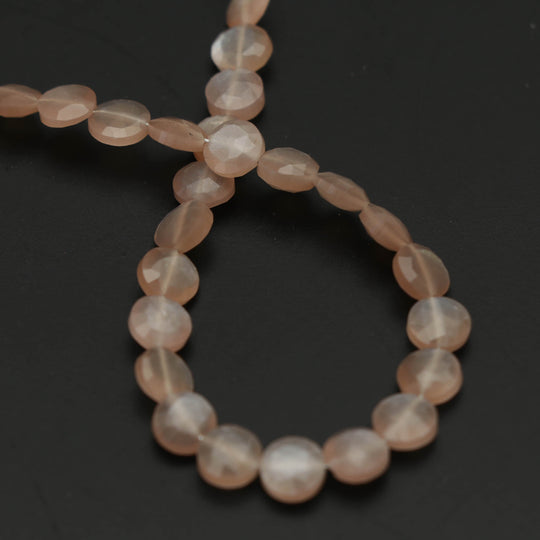 Natural Peach Moonstone Faceted Coin Beads - 6 mm - Peach Moonstone - Gem Quality , 8 Inch Full Strand, Price Per Strand, Moonstone faceted