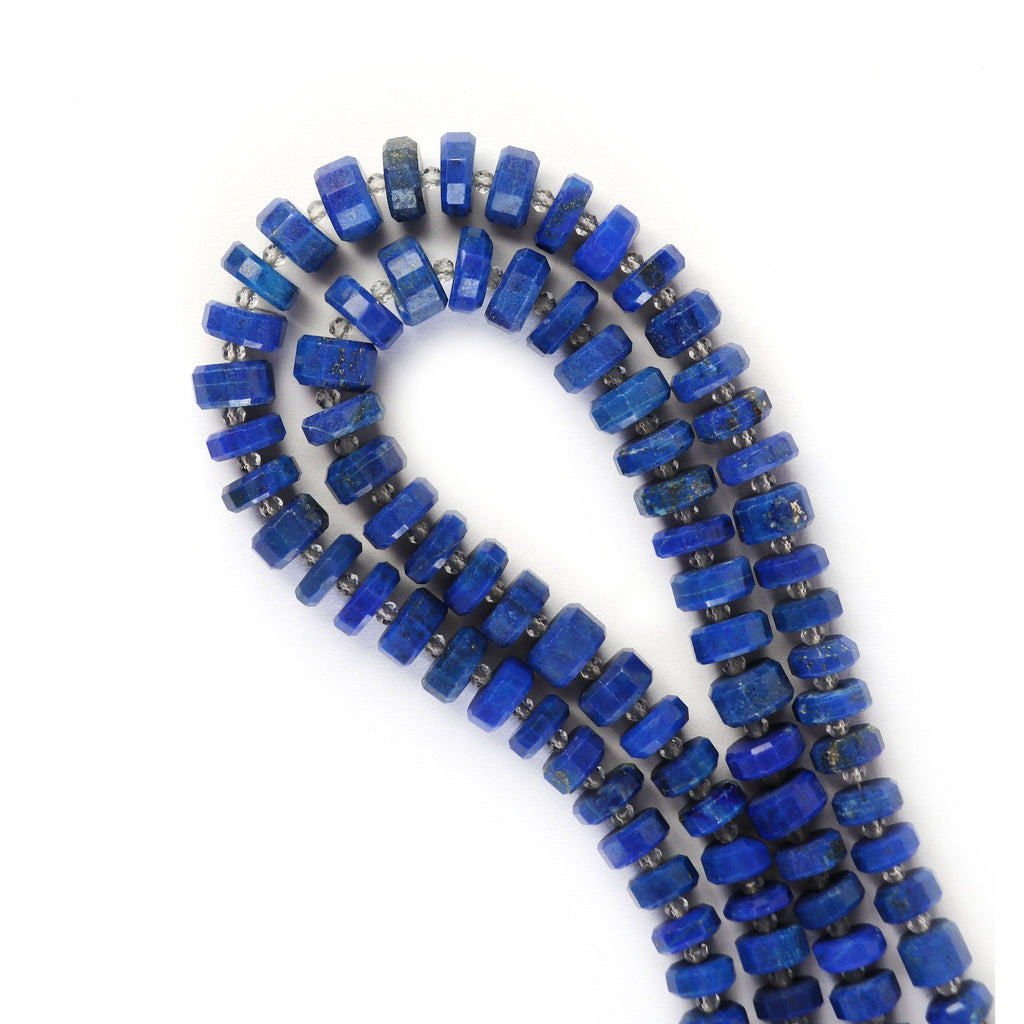 Natural Lapis Lazuli Crystal Tyre Beads- 6 mm to 8 mm - Lapis Lazuli Faceted Tyre, Gem Quality , 8 Inch Full Strand, Price Per Strand - National Facets, Gemstone Manufacturer, Natural Gemstones, Gemstone Beads