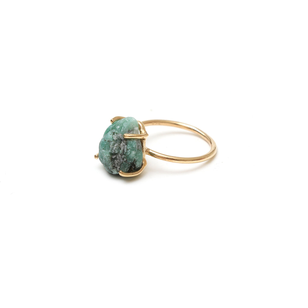 Emerald Rough Gemstone Prong Ring, 925 Sterling Silver Gold Plated ,Gift For Her, Set Of 5 Pieces - National Facets, Gemstone Manufacturer, Natural Gemstones, Gemstone Beads