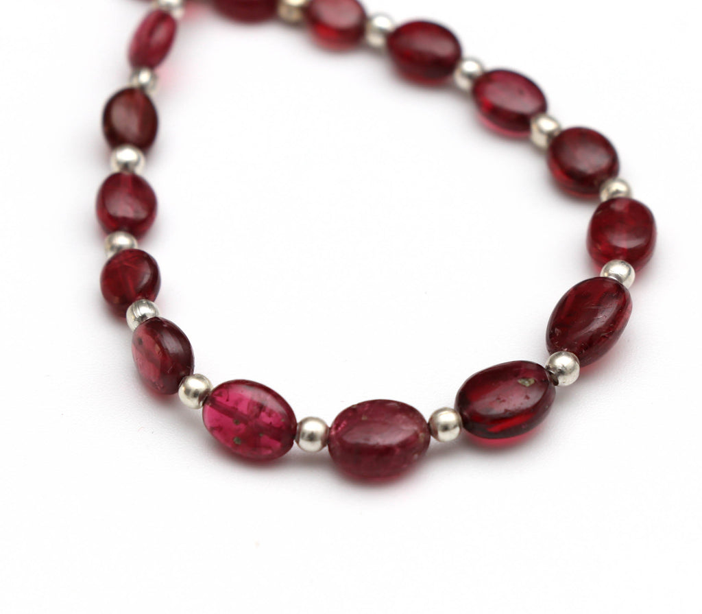 Red Spinel Smooth Oval Beads With Metal Balls- 2x3 mm to 4x7 mm - Red Spinel - Gem Quality , 8 Inch/ 20 Cm Full Strand, Price Per Strand - National Facets, Gemstone Manufacturer, Natural Gemstones, Gemstone Beads