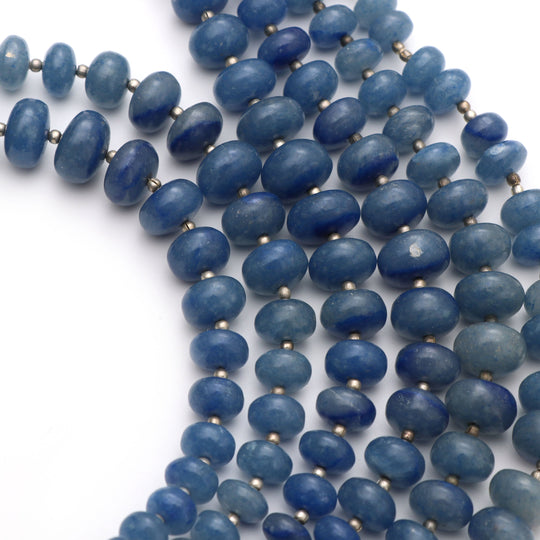 Natural Blue Quartz Smooth Roundel Beads, 6.5 mm to 12 mm - Blue Quartz Jewelry Making Beads, 8 Inch/ 20 Cm Full Strand, Price Per Strand