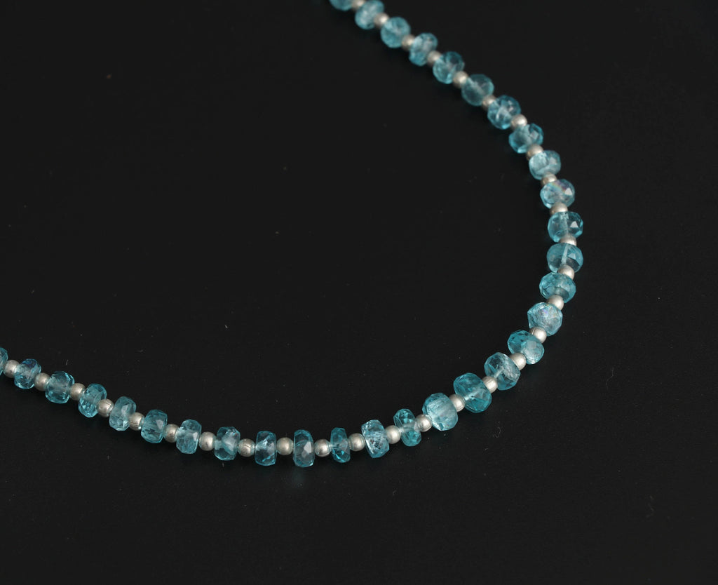 Sky Apatite Faceted Beads With Metal Spacer Ball- 4 mm to 5 mm - Sky Apatite Beads -Gem Quality, 8 Inch/ 20 Cm Full Strand, Price Per Strand - National Facets, Gemstone Manufacturer, Natural Gemstones, Gemstone Beads