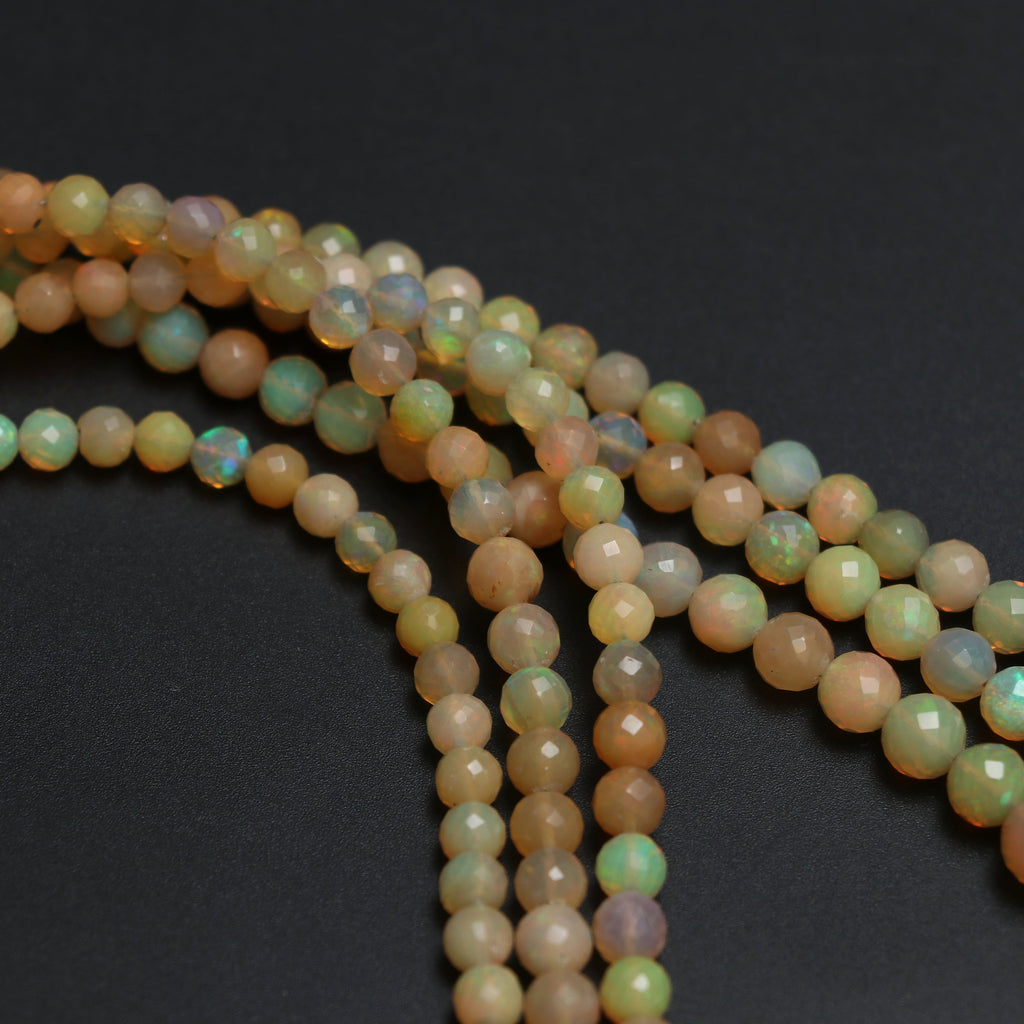 Ethiopian Opal Faceted Round Balls Beads | 4 mm to 8 mm | Ethiopian Opal | Gem Quality | 8 Inch/ 18 Inch Full Strand | Price Per Strand - National Facets, Gemstone Manufacturer, Natural Gemstones, Gemstone Beads