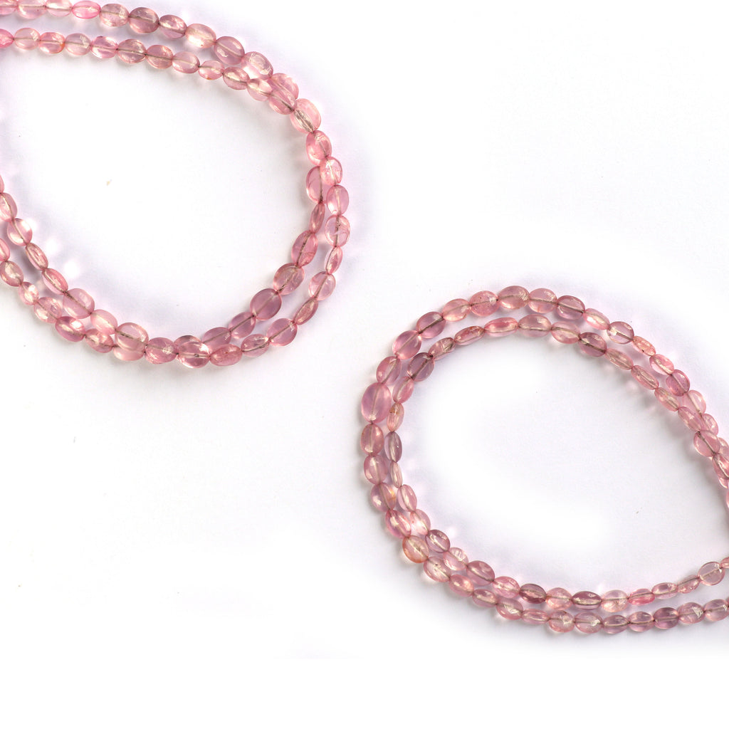Natural Pink Tourmaline Oval Smooth Beads, 3x4 MM to 5x6 MM, Pink Tourmaline , 8 Inch, Per Strand Price - National Facets, Gemstone Manufacturer, Natural Gemstones, Gemstone Beads