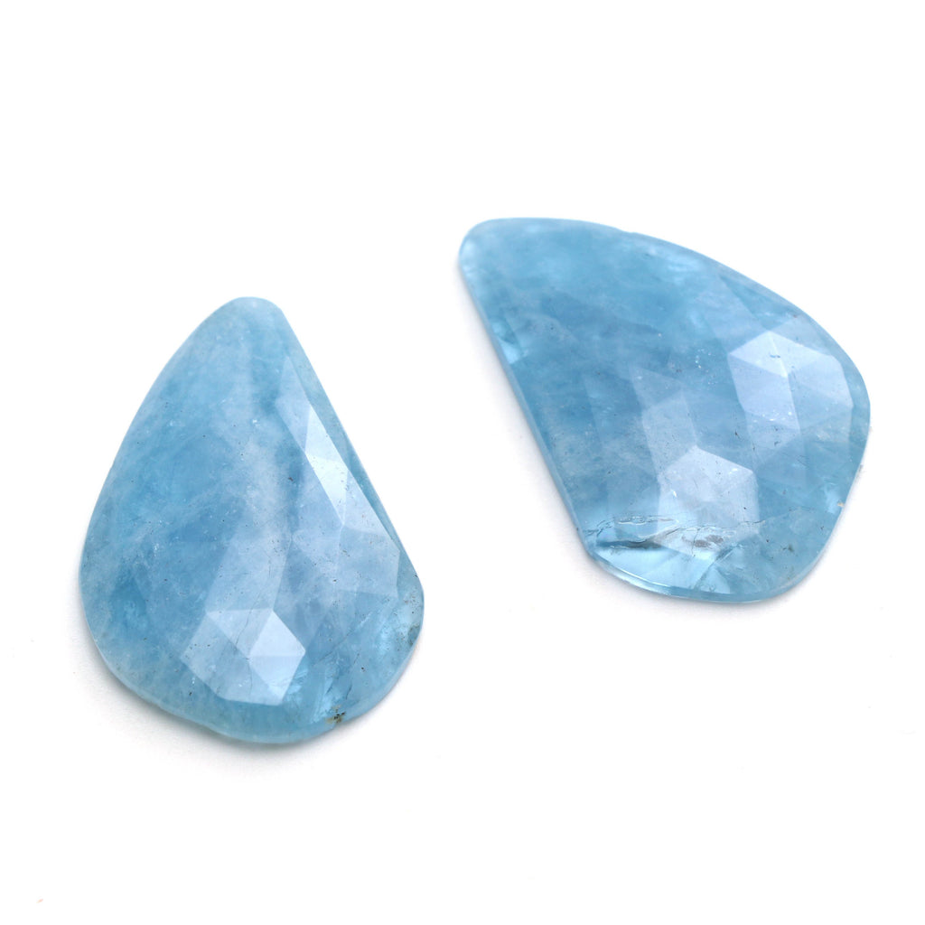 Natural Aquamarine Organic Faceted Loose Gemstone -19x29mm- Aquamarine Organic ,Loose Gemstone, Pair (2 Pieces) - National Facets, Gemstone Manufacturer, Natural Gemstones, Gemstone Beads