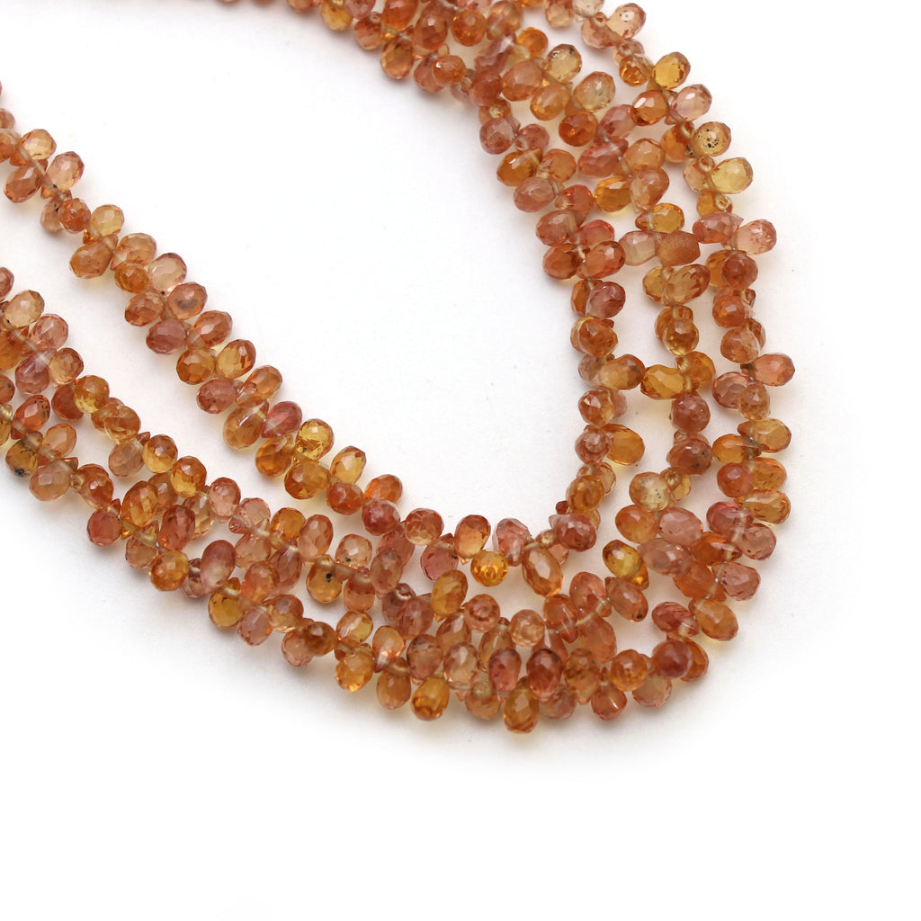 Sapphire Faceted Drop Beads, Orange Sapphire Drop, 2.5x4 mm to 3x5.5 mm, Gem Quality , 8 Inch/16 Inch Full Strand, Price Per Strand - National Facets, Gemstone Manufacturer, Natural Gemstones, Gemstone Beads