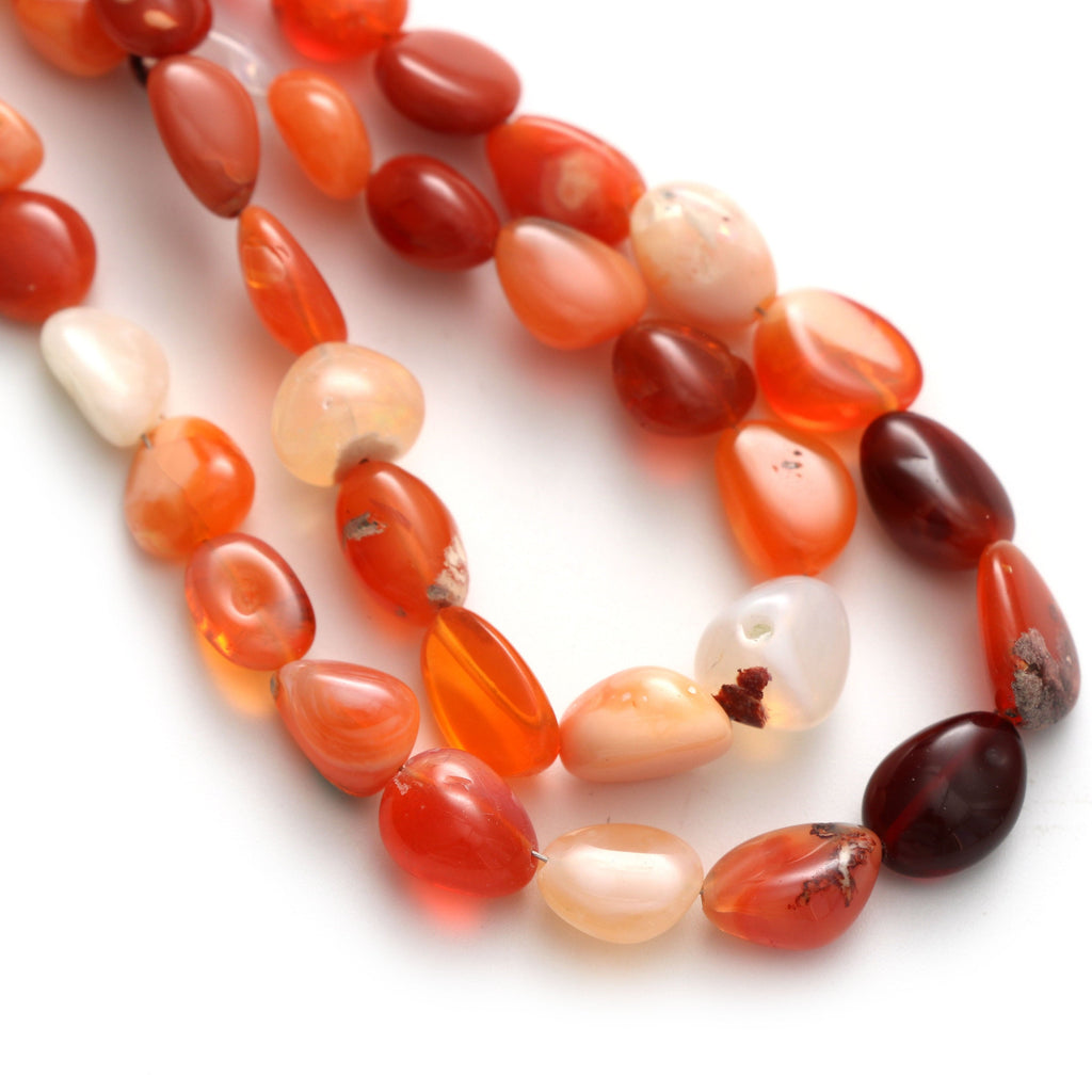 Fire Opal Smooth Tumble Beads - 5x6 mm to 7x11 mm - Fire Opal - Gem Quality , 8 Inch/16 Inch Full Strand, Price Per Strand - National Facets, Gemstone Manufacturer, Natural Gemstones, Gemstone Beads