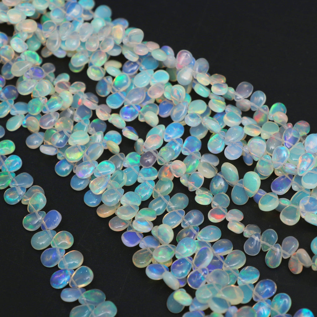Natural Ethiopian Opal Smooth Pear Beads | 4x6 mm to 7x10 mm | Opal Pear Gemstone | 8 Inches/ 16 Inches Full Strand | Price Per Strand - National Facets, Gemstone Manufacturer, Natural Gemstones, Gemstone Beads