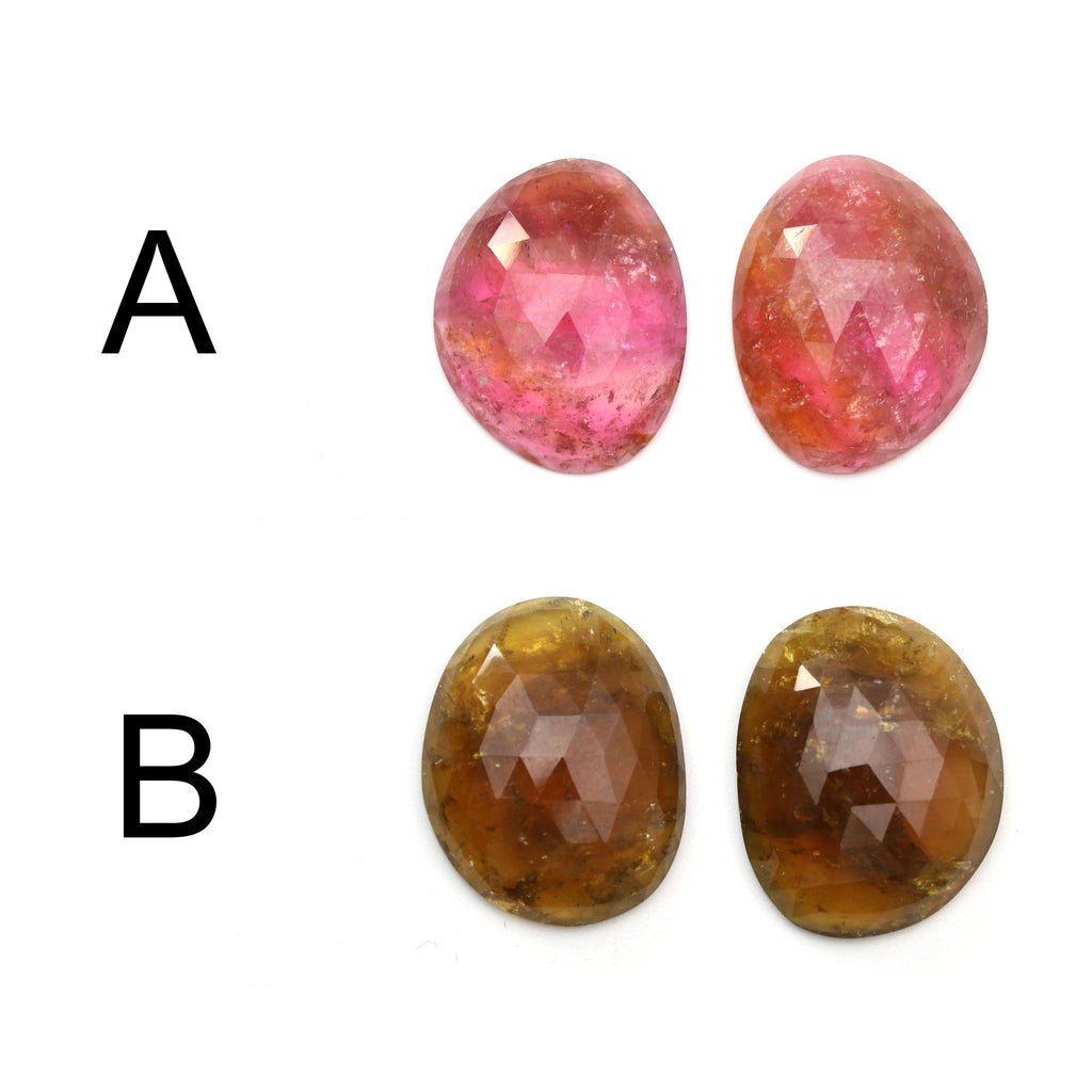 Natural Tourmaline Faceted (Rose Cut ) Organic Shape Loose Gemstone, 17x21 mm/ 17.5x22 mm, Faceted Gemstone, Pair (2Pieces) - National Facets, Gemstone Manufacturer, Natural Gemstones, Gemstone Beads