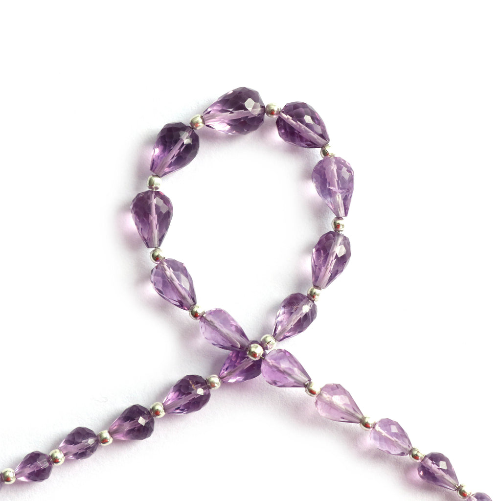 Amethyst Tear Drops Briolette beads, Amethyst Faceted, Amethyst Straight Drill Drops, - 6x5 mm to 11.5x8 mm 8 Inch, Price Per Strand - National Facets, Gemstone Manufacturer, Natural Gemstones, Gemstone Beads