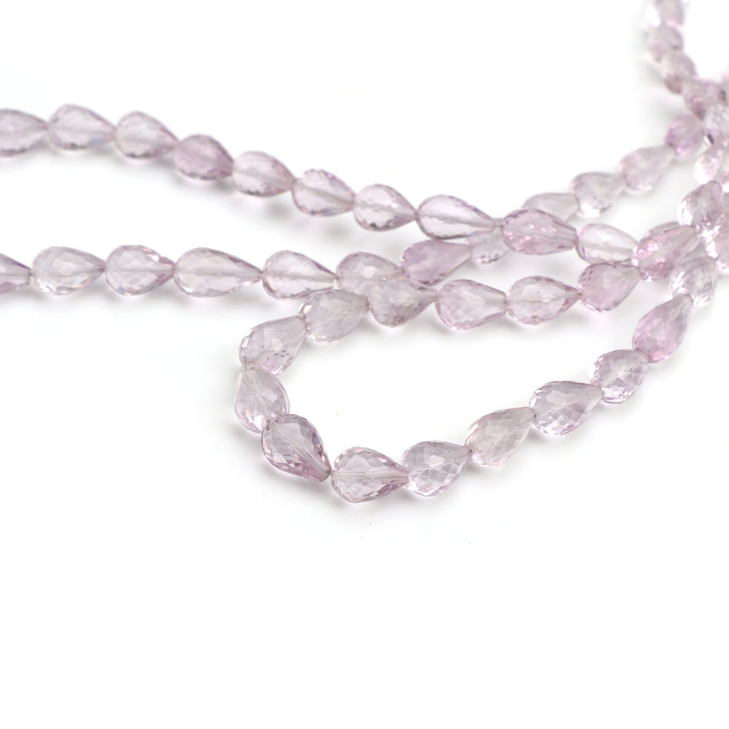 Amethyst Briolette drops beads, Amethyst Briolette drops, 5.5x8 mm to 7x10.5 mm, Amethyst Beads, 8 Inch / 16 Inch Full Strand - National Facets, Gemstone Manufacturer, Natural Gemstones, Gemstone Beads