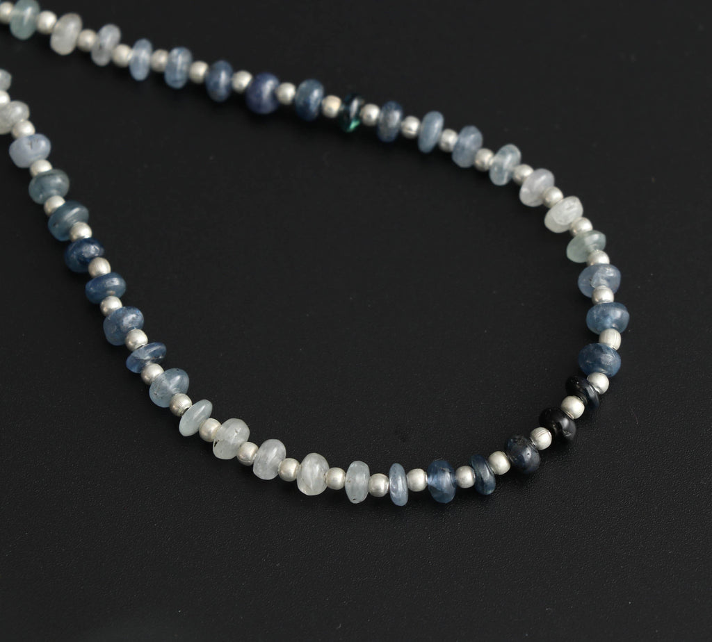 Blue Sapphire Smooth Beads With Metal Spacer - 4mm to 5mm - Blue Sapphire Beads - Gem Quality , 8 Inch/ 20 Cm Full Strand, Price Per Strand - National Facets, Gemstone Manufacturer, Natural Gemstones, Gemstone Beads