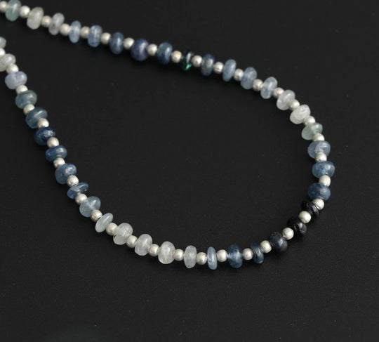 Blue Sapphire Smooth Beads With Metal Spacer - 4mm to 5mm - Blue Sapphire Jewelry Making Beads, 8 Inch/ 20 Cm Full Strand, Price Per Strand