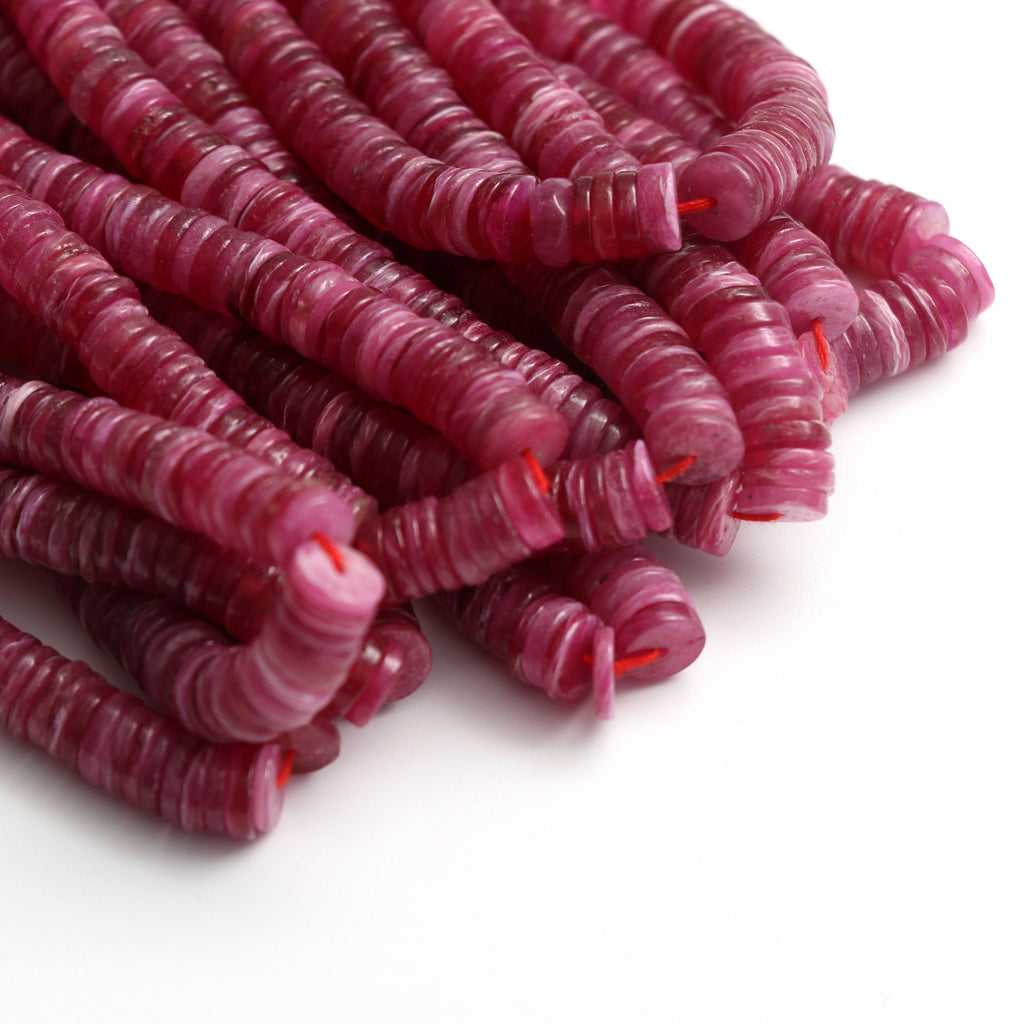 Mozambique AA- Ruby Glass Filled Smooth Coin Shape Beads - 4.5 mm to 6.5 mm, - Gem Quality , 18 Inch/ 46 Cm Full Strand, Price Per Strand - National Facets, Gemstone Manufacturer, Natural Gemstones, Gemstone Beads