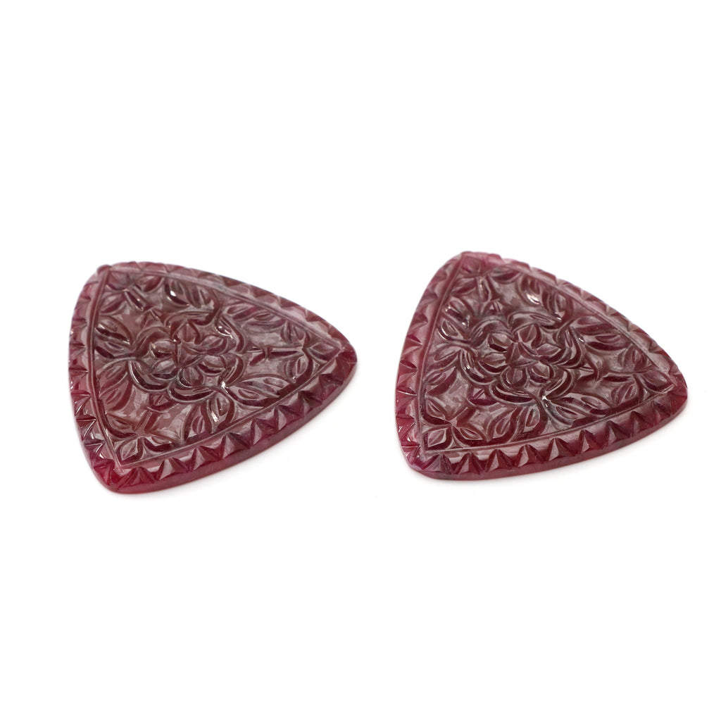 Natural Ruby Carving Trillion Shaped Loose Gemstone - 48x48 mm - Ruby Trillion, Ruby Carving Loose Gemstone, Pair (2 Pieces) - National Facets, Gemstone Manufacturer, Natural Gemstones, Gemstone Beads