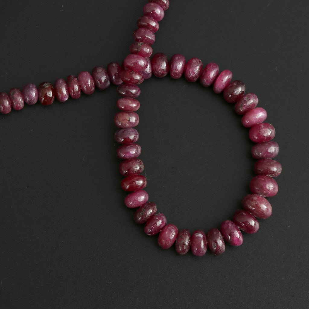 Ruby Smooth Roundel Beads, 5 mm to 8 mm, Ruby Plain Beads - Gem Quality , 8 Inch/ 20 Cm Full Strand, Price Per Strand - National Facets, Gemstone Manufacturer, Natural Gemstones, Gemstone Beads