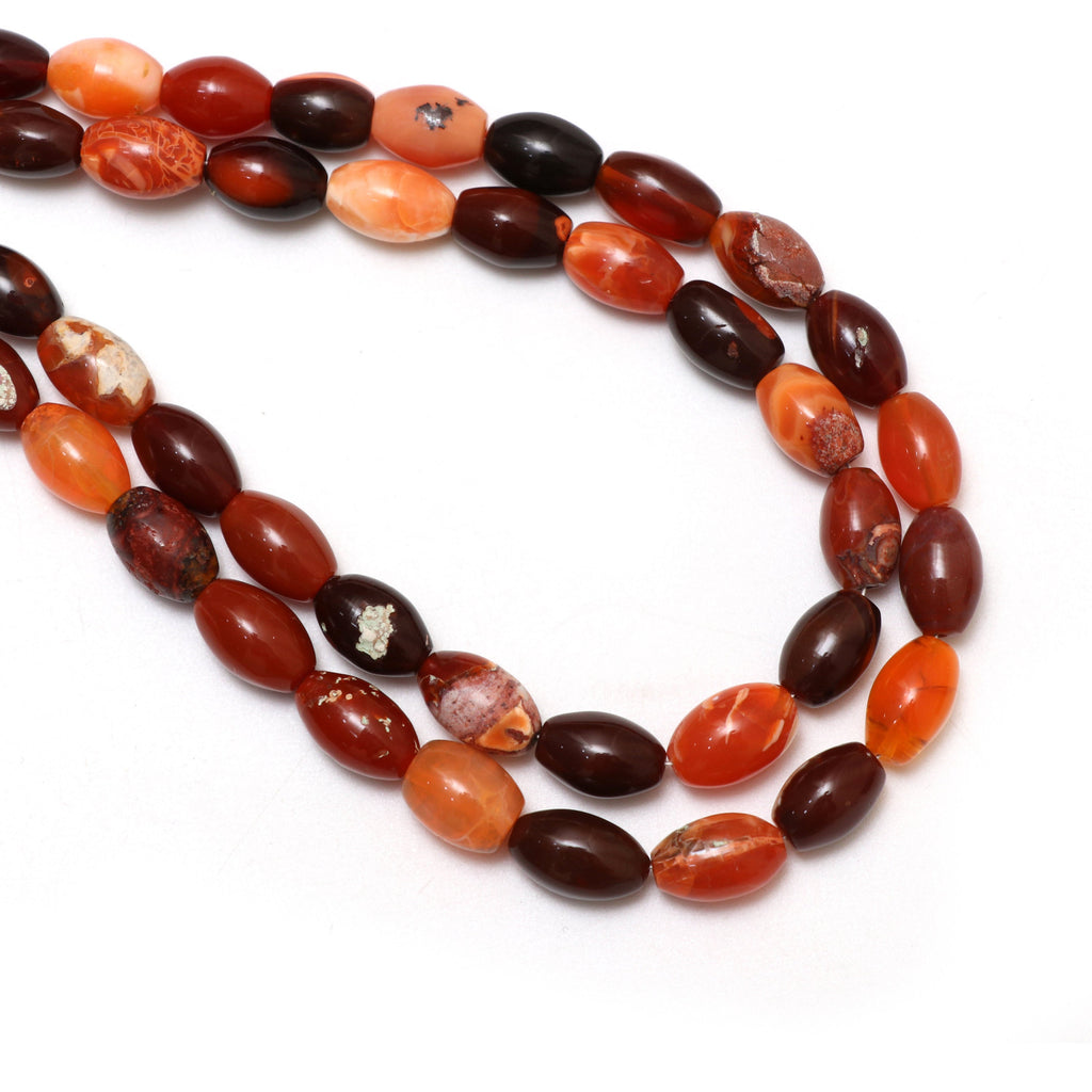 Natural Mexican Fire Opal Shaded Smooth Barrel Beads | 6x9.5 mm to 7x11 mm | 8 Inch/ 17 Inch Full strand | Price Per Strand - National Facets, Gemstone Manufacturer, Natural Gemstones, Gemstone Beads