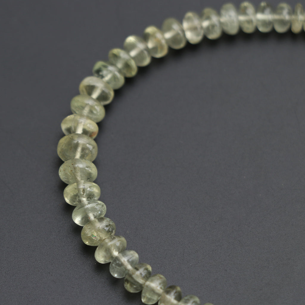 Green Aquamarine Smooth Beads , Roundel Beads, Gemstone Beads - 4 mm to 7 mm - Green Aquamarine - Gem Quality , 8 Inch, Price Per Strand - National Facets, Gemstone Manufacturer, Natural Gemstones, Gemstone Beads